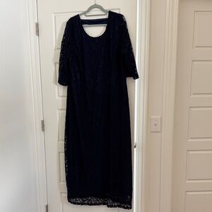 Elegant Navy Plus size Lace Dress